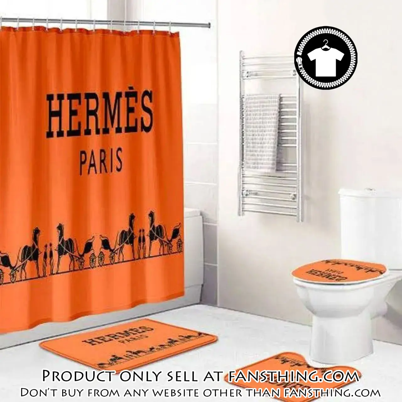 Hermes paris orange fashion logo luxury brand premium bathroom set home decor fst4753844